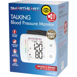 SmartHeart Blood Pressure Monitor | Adult Wrist Cuff | Audible English Spanish Instructions and Results for Visually Impaired | 2-Person Memory |