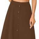 LYANER Women's Stretchy High Waist A-Line Midi Skirt Flared Vintage Casual Skirts with Pockets (Brown, S)