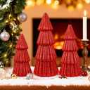 Artmag Set of 3 Christmas Tree Decorations Indoor, Glittering Modern Christmas Tree Decor Tabletop Entryway Table Mantel Centerpiece for Holiday Party (Red)