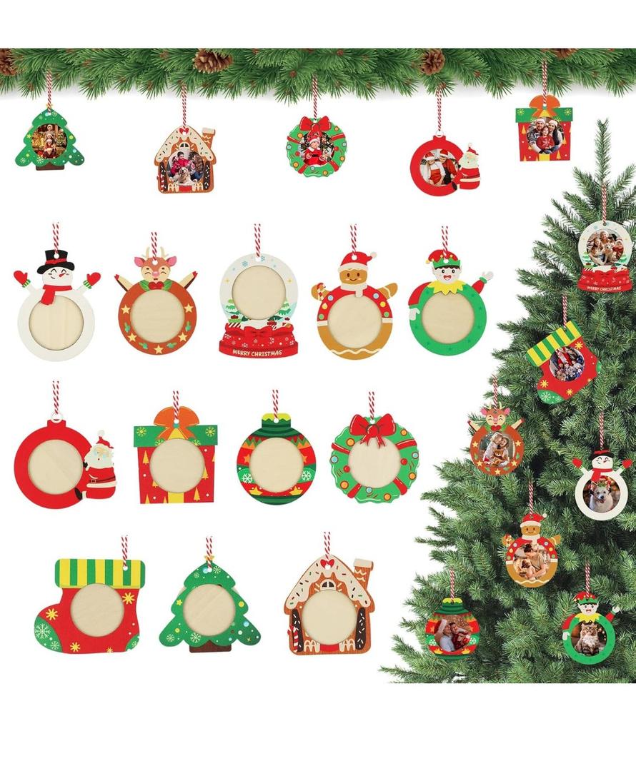 Christmas Wooden Photo Frame Ornaments - Easy to Load, Strong & Cute DIY Picture Frames for Christmas Tree, Perfect Keepsake Gifts for Family, Parents, Grandparents