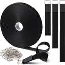 1" x16Ft Hook and Loop Straps with 25 Metal Buckles, Adjustable Fastening Cable Straps, Free Cut Length, Reusable Nylon Cable Ties for Organizer or Storage, Black