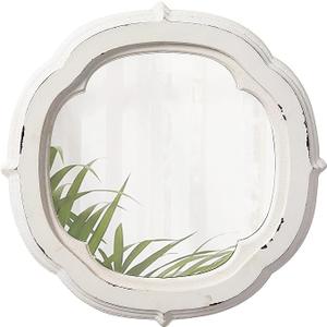 Sintosin Rustic Wooden Round Bathroom Mirror 9.1 inch, Hanging Distressed White Vintage Small Wall Mirror Decor, Farmhouse Decorative Porthole Mirrors for Hallway Bedroom Entryway Vanity