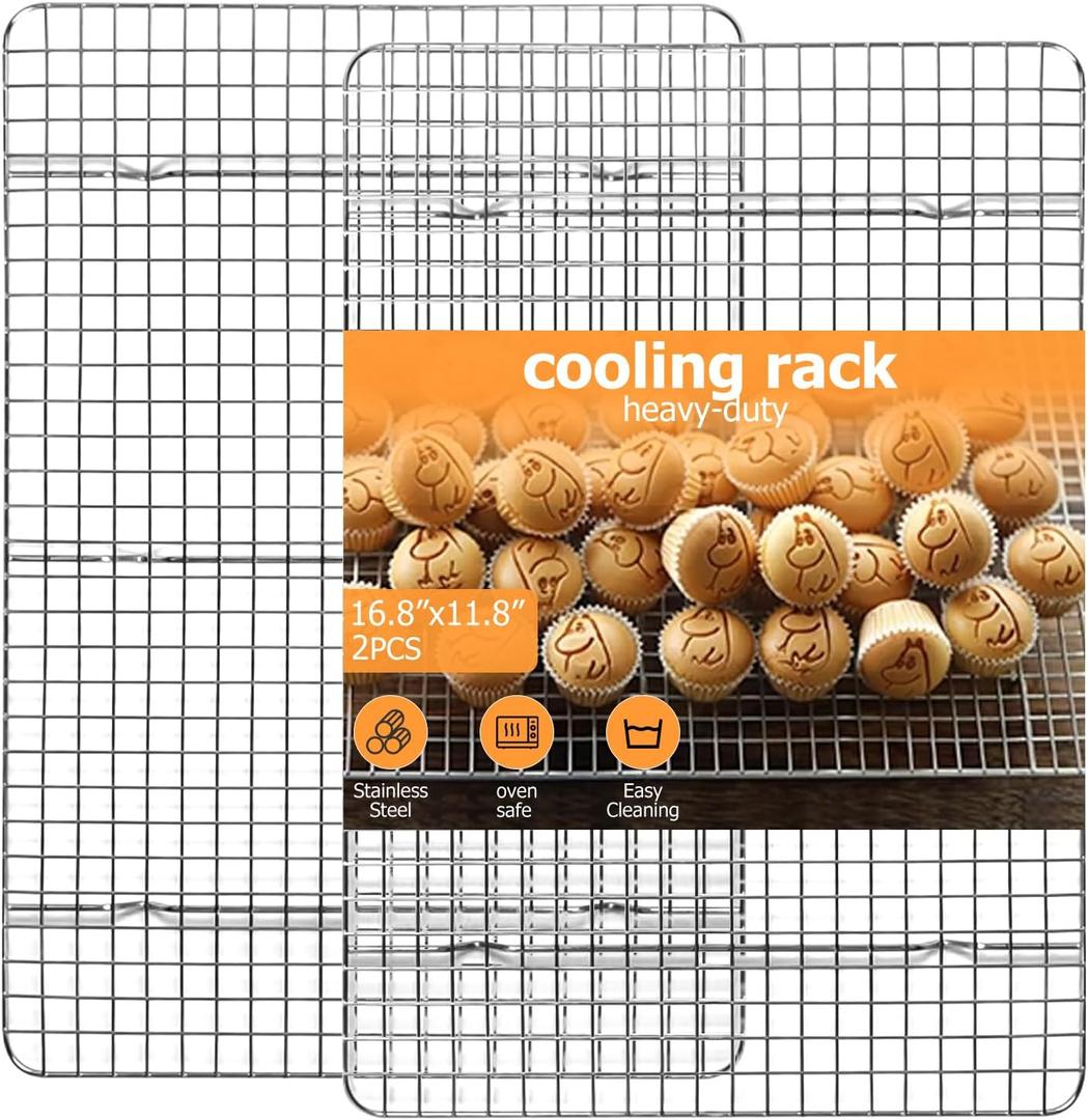 2-Pack Cooling Rack - 11.5"x16.5" Stainless Steel Baking Racks, Oven/Dishwasher Safe - Perfect for Cookies, Roasting, Grilling - Fits Half Sheet & Jelly Roll Pans