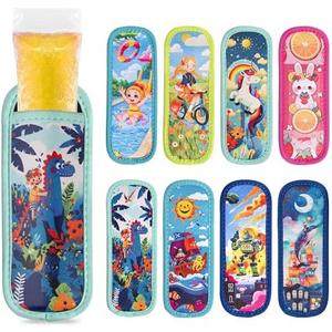 8 Pcs Ice Pop Sleeves, Reusable Washable Popsicle Sleeves for Freeze Protection & Insulation, Popsicle Holder for Kids with 8 Cute Patterns, Neoprene Colorful Sleeves for Boys and Girls 4Pack