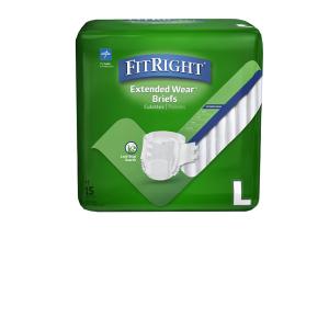 Medline Extended Wear Overnight Adult Briefs with Tabs, Maximum Absorbency Adult Diapers, Large (15 Count)