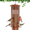 Metal Squirrel Proof Bird Feeder,Bird Feeders for Outdoors,Weight Activated Squirrel Proof Wild Bird Feeders with Finch Cardinal Chickadee,Large Capacity,Weatherproof and Durable,Reddish Brown