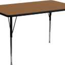 Flash Furniture 24''W x 48''L Rectangular Oak Thermal Laminate Activity Table - Standard Height Adjustable Legs