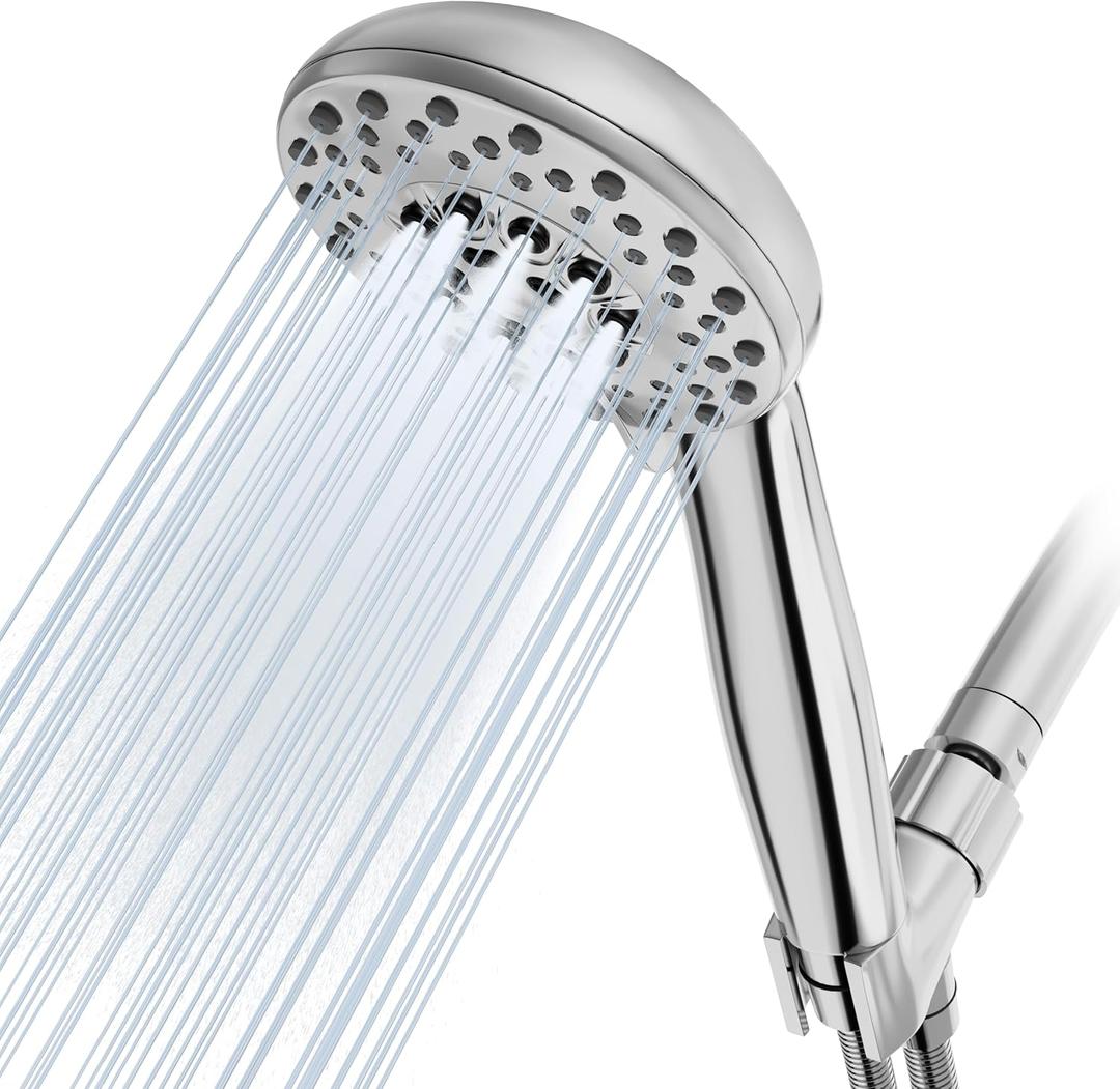 High Pressure Shower Head with Powerful Shower Spray & 59'' Stainless Steel Hose, 5 Spray Modes, Adjustable Bracket and Non-Clogging NozzlesChrome