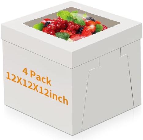 WINKIO 3 Pack Cake Boxes, Disposable Cake Transport Container, White Bakery Boxes with Large Window, for Cookies Pies Cupcakes Pastry (12×12×12)