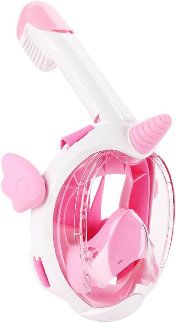 Kids Snorkel Mask Full Face, Snorkeling Gear for Children, Diving Mask with 180Panoramic View, Anti-Fog and Anti-Leak Snorkel Set with New Breathing System - Pink XS