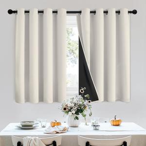 SimpleHome 100% Blackout Curtains for Bedroom, Thermal Insulated Cream Grommet Window Drapes Room Darkening Curtains for Living Room with Black Back, 52 x 36 Inch, 2 Panels