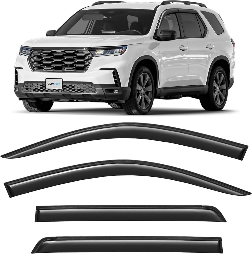 CLIM ART Incredibly Durable Rain Guards for Honda Pilot 2023-2026, Original Tape-on Window Deflectors, Vent Deflector, Window Visors, Car Accessories, 4 pcs. - 423022