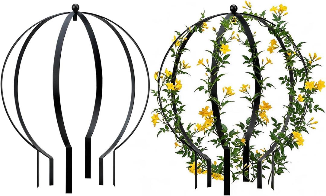 2 PCS Metal Garden Round Trellis for Climbing Plants, Large Black Powder Coated Obelisk for Roses, Vines, Flowers, Patio Doorway Garden Decor Indoor Outdoor, Easy Assembly (18.5" x 15'')