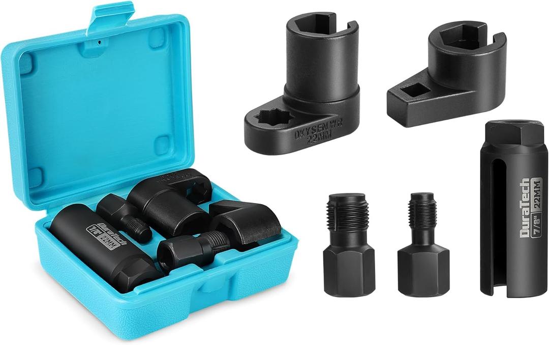DURATECH 5PCS O2 Oxygen Sensor Socket Thread Chaser Set, 3/8" 1/2" Drive x 7/8" 22mm Oxygen Sensor Remover O2 Sensor Removal Tool Kit