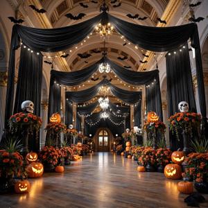 20ftx40ft Black Ceiling Curtain for Wedding Parties 4 Panels Wrinkle-Free 40 FT Long Tent Draping Curtains for Wedding, Birthday & Theme Parties, 40ft Height with Rod Pocket, 60"W x 480"L