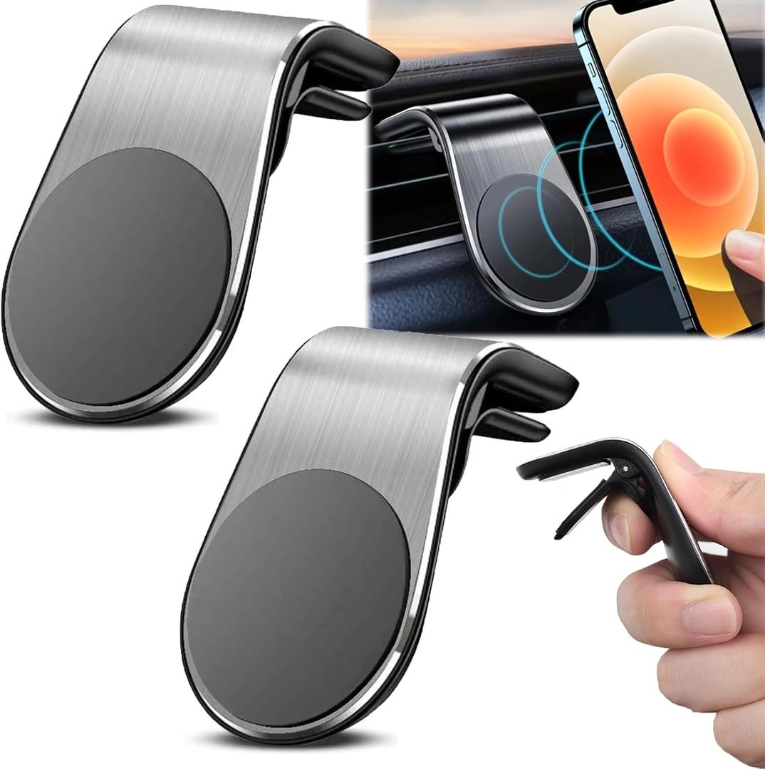 2PCS Mobile Phone Navigation Magnetic Bracket, Navigation Bracket Phone Holder, L Type 360° Rotatable Car Phone Mount Magnetic Phone Holder Strong Magnet Mount for Any Smartphone (Silver)
