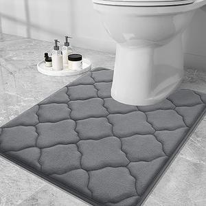 OLANLY Memory Foam Toilet Rugs U-Shaped 24x20, Ultra Soft and Absorbent Bathroom Rugs, Non-Slip, Comfortable, Machine Washable Contour Bath Mat for Toilet Base, Home Decor Accessories, Dark Grey