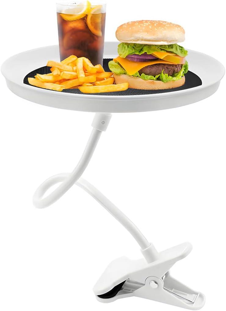 Adjustable Food Tray for Car, 360 Swivel Non-Slip Car Food Table for Drinks and Snacks, 8.7 Inches Diameter Swivel Car Clip Type Tray for Eating, Universal Car Accessories (White)
