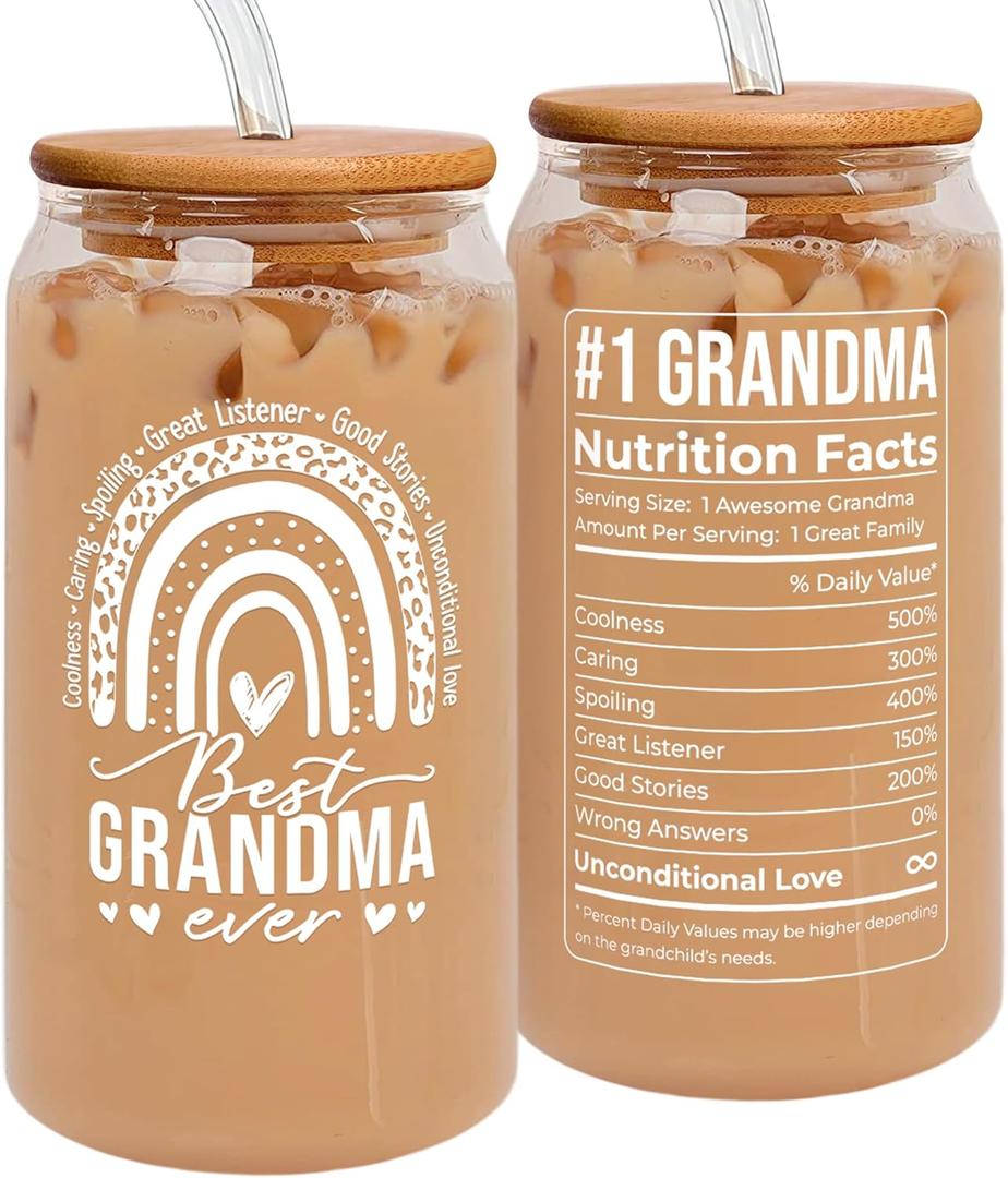 Grandma Gifts - Gifts for Grandma from Grandkids, Granddaughter, Grandson, Grandchildren - Birthday, Mothers Day, Christmas, First Time Gift Ideas for Grandmother - 16 Oz 2-sided Can Glass