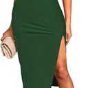 Pink Queen Women's 2 Piece Crew Neck Sleeveless Ribbed Tank Top Bodycon Slit Midi Skirt Outfit Dress Set (Medium, Army Green)