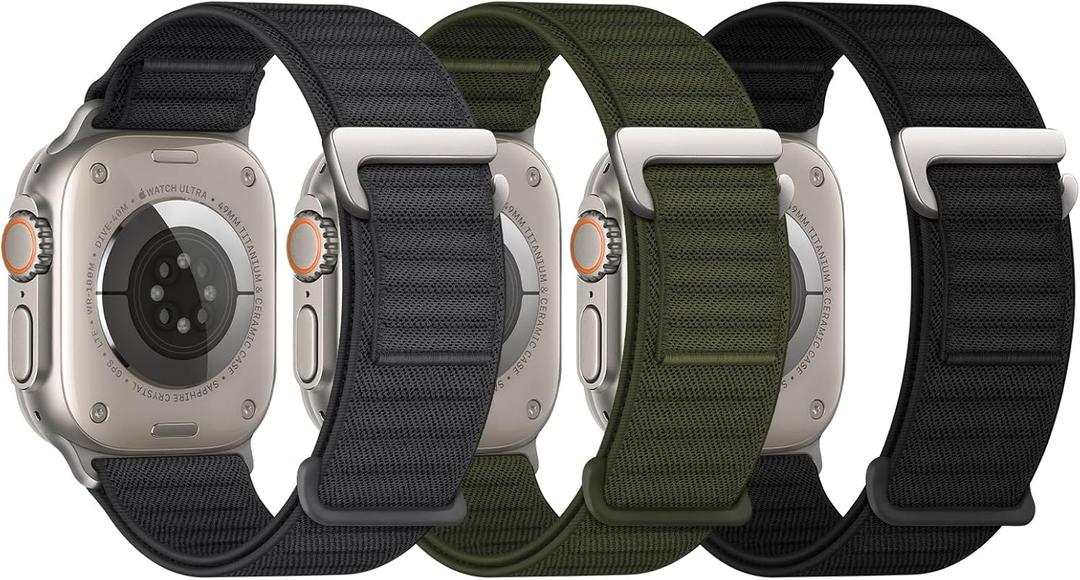Alpine Loop Bands - Compatible with Apple Watch Ultra 2 Band 49mm 46mm 45mm 44mm 42mm 41mm 40mm 38mm Men Women, Adjustable Metal G-Hook Stretchy Elastic Nylon Sport Strap for iWatch Series SE/10/9/8/7/6/5/4/3, 2 Pack