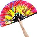 Rave Fans Large Folding Hand Fan Popping Fan for Line Dancing, Big Clacking Clap Fans Foldable for Dance,Music Festival, Party (Fire Phoenix)