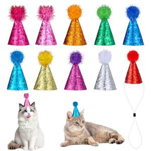 10 PCS Mini Small Party Hats for Stuffed Animals, Puppy Birthday Party Hats Kitten Hat Glitter Stuffed Animals Birthday Party‘s Conoid Hat for Kittens Rabbits Dogs (Multi-Color