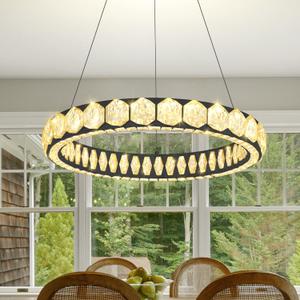 24in Black Crystal Ring Chandelier Dimmable LED Ring Hanging Light