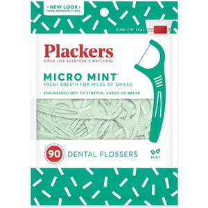 PLACKERS Micro Mint Freshens Breath, Dental Flossers Mint 90 Each ( Pack of 10)