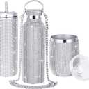 Youyole 3 Pcs Diamond Water Bottle Rhinestone Water Bottle Glitter Tumbler, Thermal with Chain, Bling Cups with Lids Rhinestones Stainless Steel Thermal for Women Girl (Classic Style)