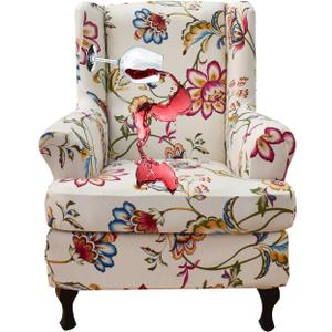 CRFATOP Waterproof Wing Chair Slipcovers 2 Piece Stretch Wingback Chair Cover Spandex Fabric Wingback Armchair Covers with Elastic Bottom for Living Room Bedroom Wingback Chair