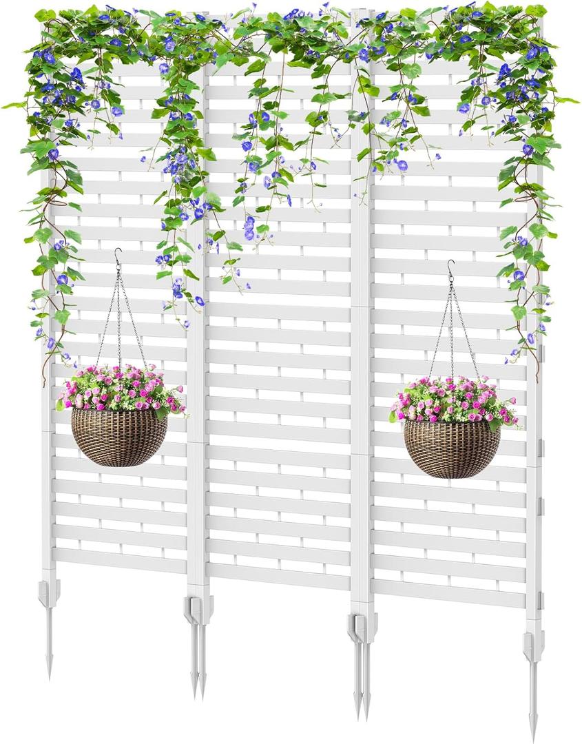 CADUKE Outdoor Privacy Screen Freestanding, 12-Panel Modular Plastic Privacy Fence Panels for Air Conditioner and Trash Can, Weatherproof White Enclosure, Multiple Size Configurations