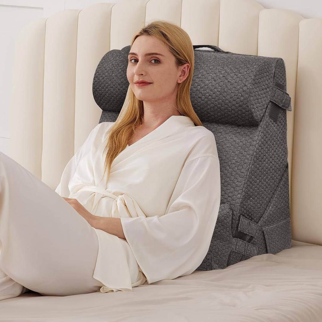 Orthopedic Bed Wedge Pillow Set 4Pcs, Adjustable Memory Foam, Pillow Wedge for Post Surgery, Back Pain Relief, Triangle Pillows for Acid Reflux, Snoring, GERD, Dark Grey