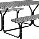 Fitable Checkered Picnic Table Cover Waterproof Elastic Outdoor Table Cover with Bench Covers, Vinyl Fitted Flannel Backing 30"x72" for Camping, Party, Folding Table, Black and White, 3 PCS Set