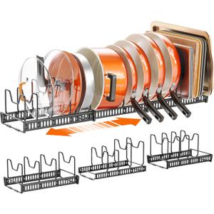 3-Pack Pots and Pans Organizer for Under Cabinet, 2Tier 12 Dividers 3 DIY Method Expandable Easy Install, Kitchen Pot Pan Lid Rack Storage Holder Organizers Inside Cabinet, Bright Black