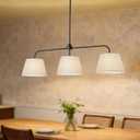 40" Linear Chandeliers for Dining Room, Black Kitchen Island Lighting | Linen Drum Shades, 3-Light Modern Dining Room Light Fixture, Linear Pendant Light for Kitchen Island Over Table, E26