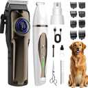 Dog Grooming Kit, Dog Clippers for Grooming Paw Trimmer Nail Grinder, Low Noise Rechargeable Cordless, Pet Shaver with Stainless Steel Blade for Pets Cats Animals