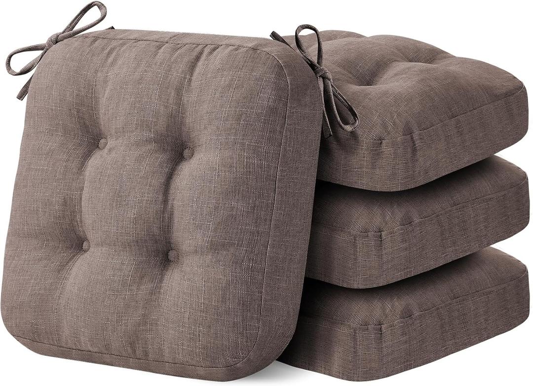 IASEAHK Chair Cushions for Dining Chairs, Dining Chair Cushions, Tufted Indoor Chair Pads with Ties & Non Slip Backing, Seat Cushions for Kitchen Chairs 16.5 x 16.5 x 3.5, Set of 4, Light Brown