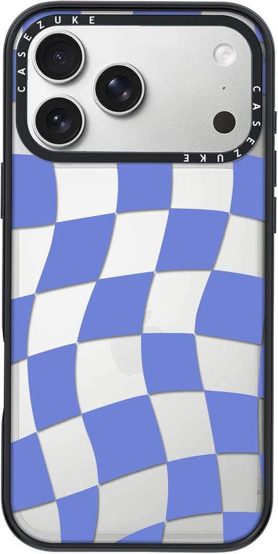 Clear TPU Phone Case Cover for iPhone with Design, Drop Protection, Cute Case for Girl Women (Clear-Blue Checkered, iPhone 17 Pro)
