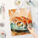 Sushi Roll Paint by Numbers Kit for Adults - DIY Salmon Sushi on Plate Painting on Canvas, Acrylic Paint Set, Suitable for Beginners, Food Art for Home Decoration or Gifts(16X20IN Framed)