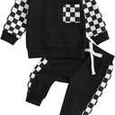 Toddler Baby Boy Fall Winter Outfit Contrast Color Long Sleeve Sweatshirts Stretch Jogger Pants Newborn Clothes Set (18-24 Months, Plaid Black)
