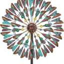 Wind Spinner Kinetic Wind Sculpture, 24.3"W x 79.3"H Large Metal Outdoor Windmill with 5Prong Stable Base, 360 Wind Catcher, EyeCatching Yard Art Decor for Patio Lawn Garden Backyard (Retro Green)