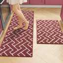 Kitchen Rugs Sets of 2-Colorful Non Slip Kitchen Mats for Floor-Thick,Moroccan Style Kitchen Decor Floor Mat Runner Carpet for Hallways Entryway Laundry Washable(20"x31.5"+20"x48",Red)