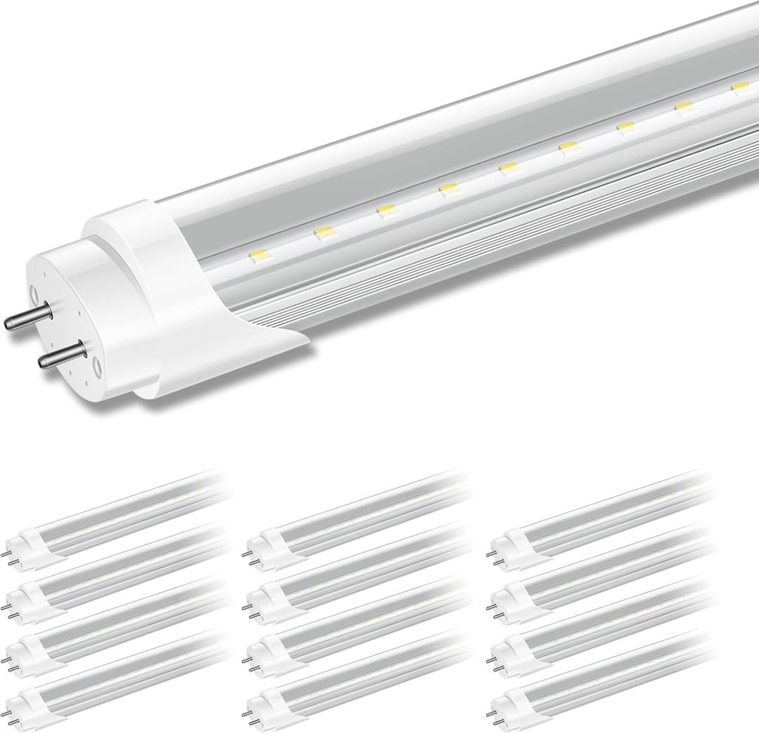 12 Pack T8 LED Bulbs 4 Foot, 24W 3000LM, 6000K Daylight, Ballast Bypass, Dual Ended Powered Type B Light Bulbs, LED Fluorescent Tube Replacement T8 T12, Non-dimmable