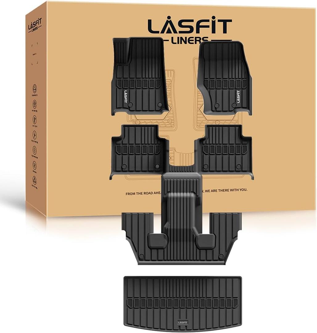 LASFIT Floor Mats for Jeep Grand Cherokee L 2021-2025 2026 (ONLY for 6 Seaters Without Center Console) All Weather Custom Fit Car Floor Liners Trunk Mat Accessories Black