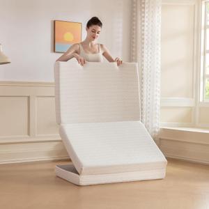 MLILY Foldable Mattress, 3 Inch Twin Tri Fold Memory Foam Mattress Topper, Floor Bed with Washable Cover for Camping, RV Travel and Guest Sleeping Mat, 75"×38"×3", White