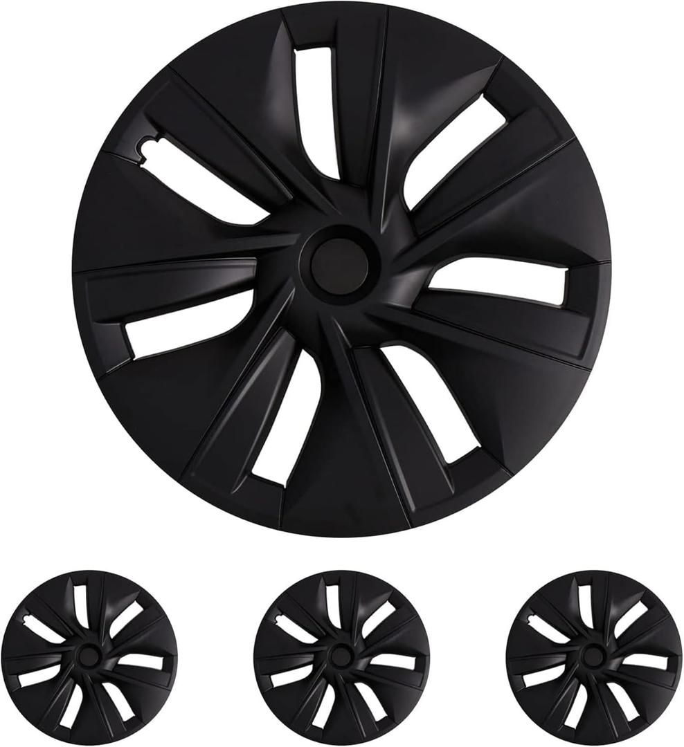 KAVANIC 4Pcs Wheel Covers fits for Tesla Model Y 19Inch 2020-2024 Matte Black Rim Protector Support Logo Range Improvement OEM Style for Model Y Hubcaps for 19" Gemini Wheels (RWD/AWD)
