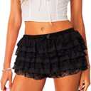 Navneet Women Y2K Lolita Bloomers Lace Ruffle Booty Mini Shorts Sexy Coquette Boy Shorts (Small, #1 Black Color)