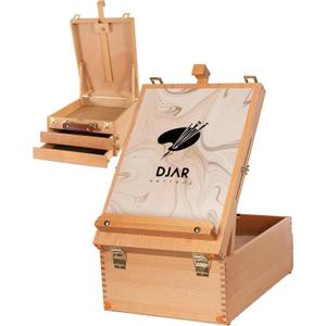 DJAR Large Sketchbox with 3-Drawer Storage, Adjustable Beech Wood Desktop Easel for Painting, Portable Wooden Tabletop Easel for Canvas, Drawing, Art Supplies, Adults, Beginners, Artists, Natural