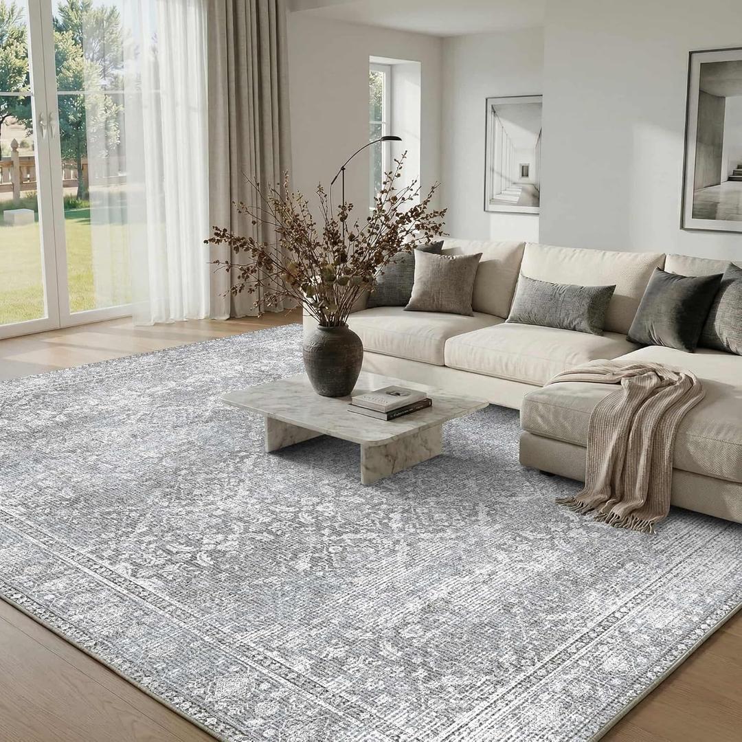 8x10 Area Rugs for Living Room Bedroom Dining Washable Rugs Light Grey